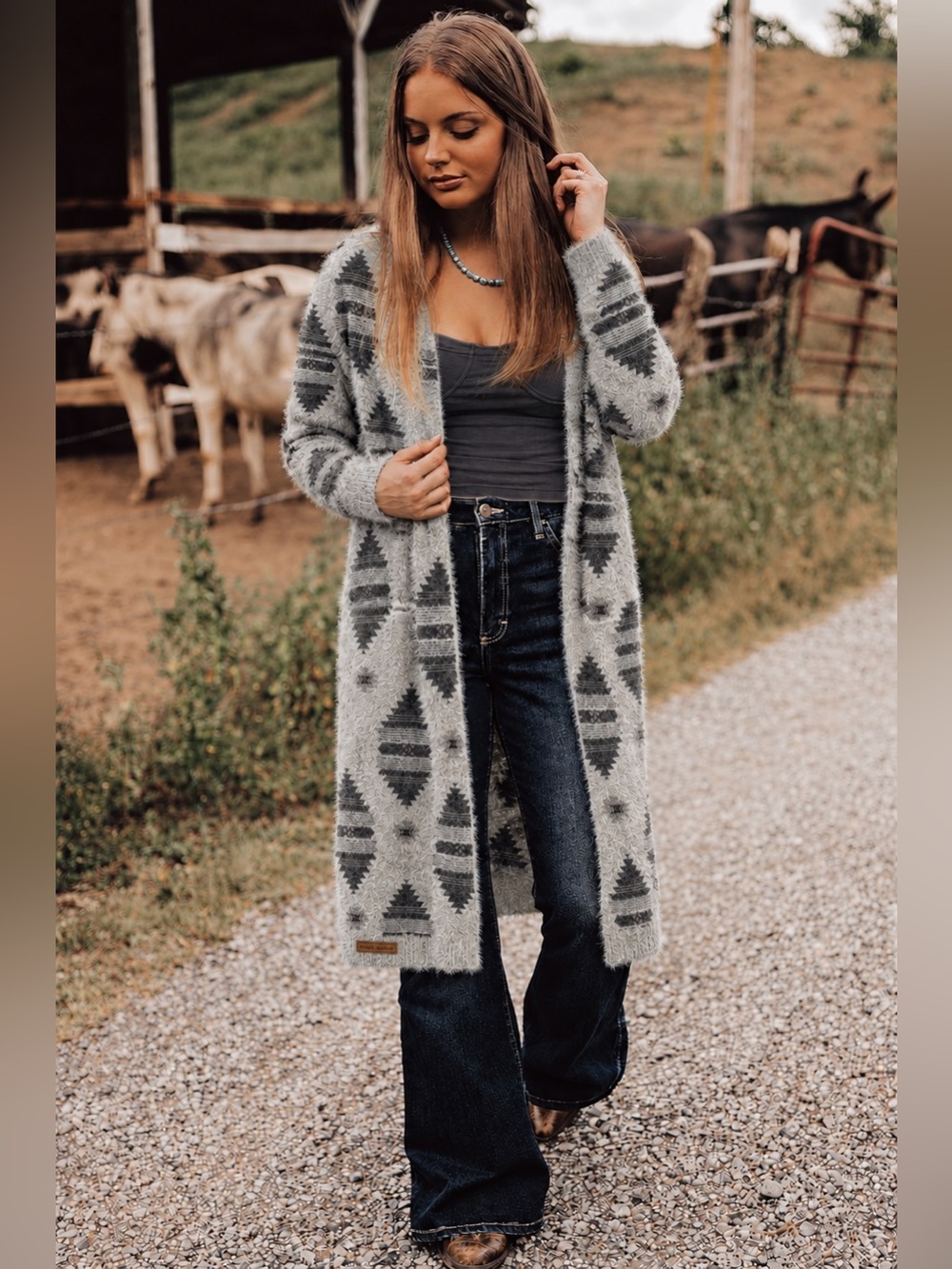 NWT Simply Southern Long Fuzzy Aztec Print Open Cardigan